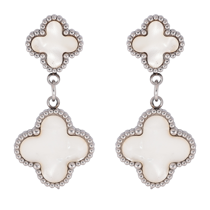 Сережки Нержавіюча сталь пусети Підвіски конюшина з перламутровими вставками фото №1