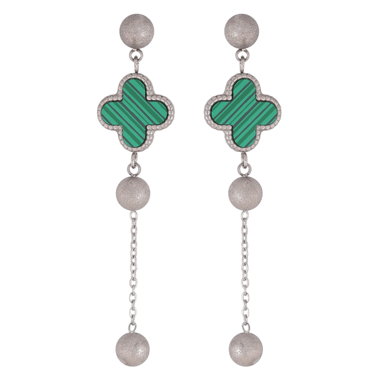 Сережки Нержавіюча сталь пусети Підвіски конюшина з зеленими вставками фото №9