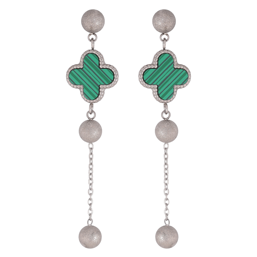Сережки Нержавіюча сталь пусети Підвіски конюшина з зеленими вставками фото №1