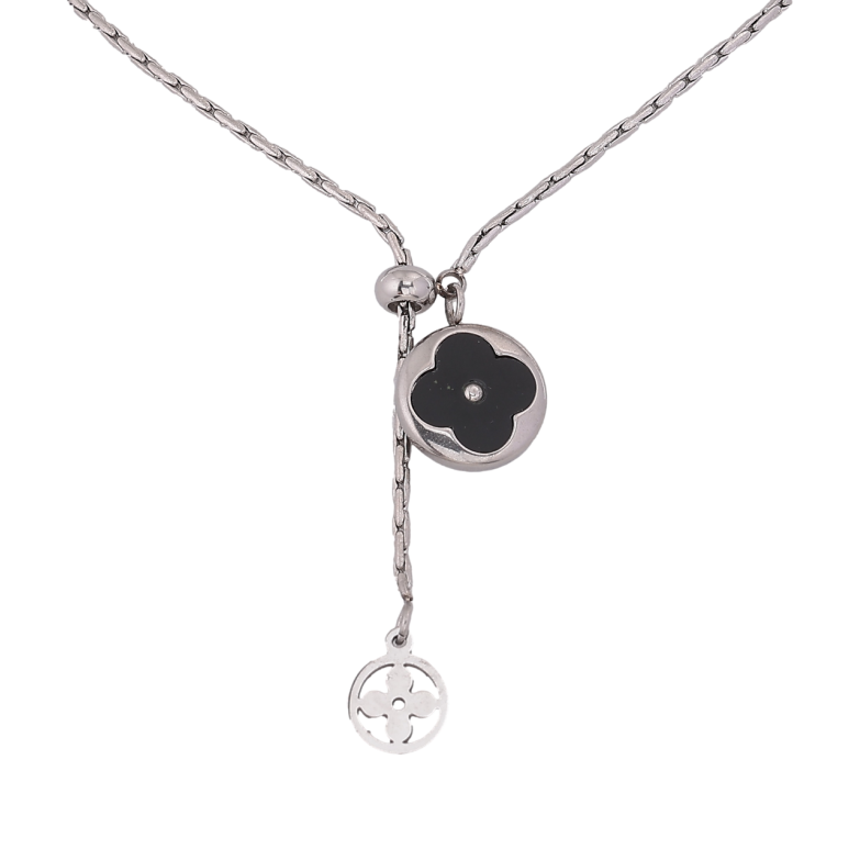 Подвеска на цепочке Нержавеющая сталь Клевер с черной вставкой длина 46-50см х 2мм фото №1 Подвеска на цепочке Нержавеющая сталь Клевер с черной вставкой длина 46-50см х 2мм фото №1