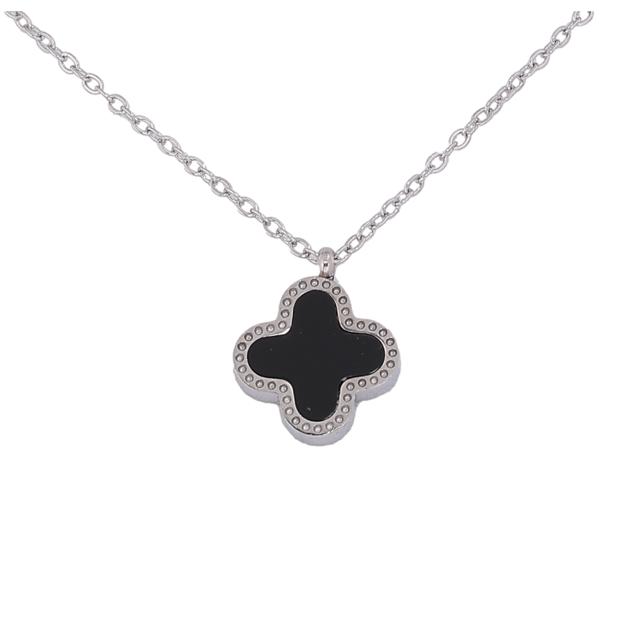 Підвіска на ланцюжку Нержавіюча сталь Конюшина з чорною і перламутровою вставкою, двостороння довжина 40-45см х 1.5мм фото №1