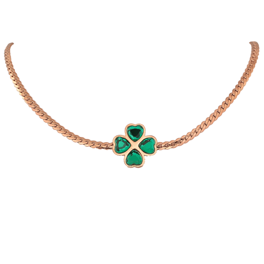 Подвеска на цепочке Нержавеющая сталь Клевер с зелеными кристаллами длина 40-45см х 1.5мм фото №1
