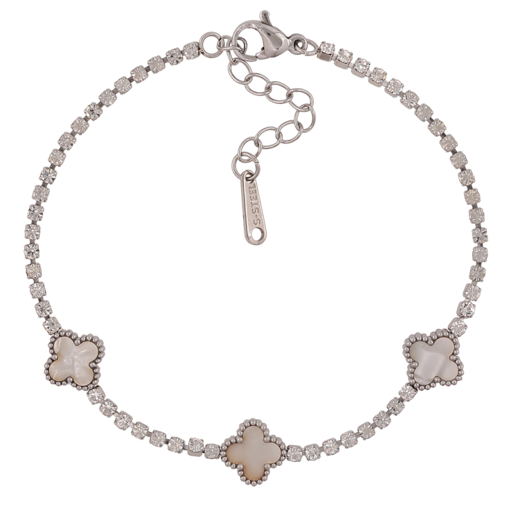 Браслеты Нержавеющая сталь Дорожка кристаллов с перламутровыми клеверами размер с доп.цепочкой 18-21,5 см х 2-9 мм фото №4 Браслеты Нержавеющая сталь Дорожка кристаллов с перламутровыми клеверами размер с доп.цепочкой 18-21,5 см х 2-9 мм фото №4