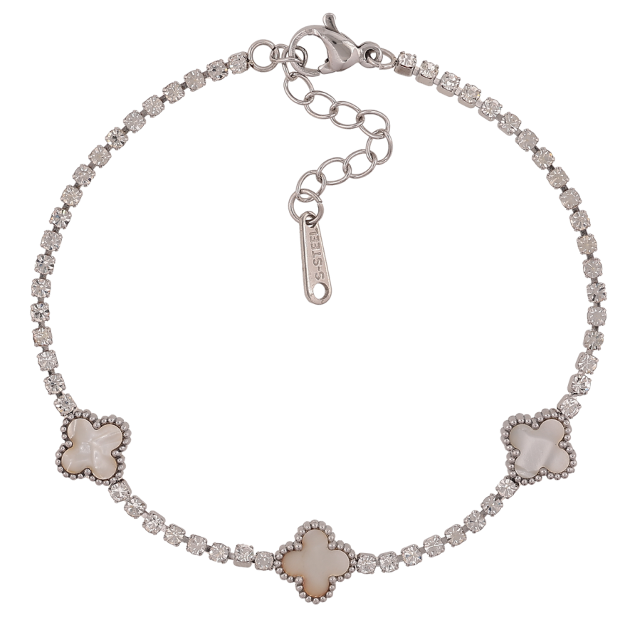 Браслети Нержавіюча сталь Доріжка кристалів з перламутровими конюшинами розмір з доп.ланцюжком 18-21.5см х 2-9мм фото №1 Браслети Нержавіюча сталь Доріжка кристалів з перламутровими конюшинами розмір з доп.ланцюжком 18-21.5см х 2-9мм фото №1