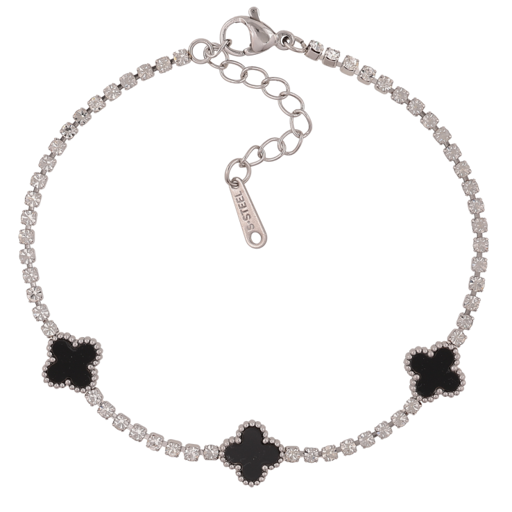 Браслеты Нержавеющая сталь Дорожка кристаллов с черным клевером размер с доп.цепочкой 18.5-21,5 см х 2-9 мм фото №12 Браслеты Нержавеющая сталь Дорожка кристаллов с черным клевером размер с доп.цепочкой 18.5-21,5 см х 2-9 мм фото №12