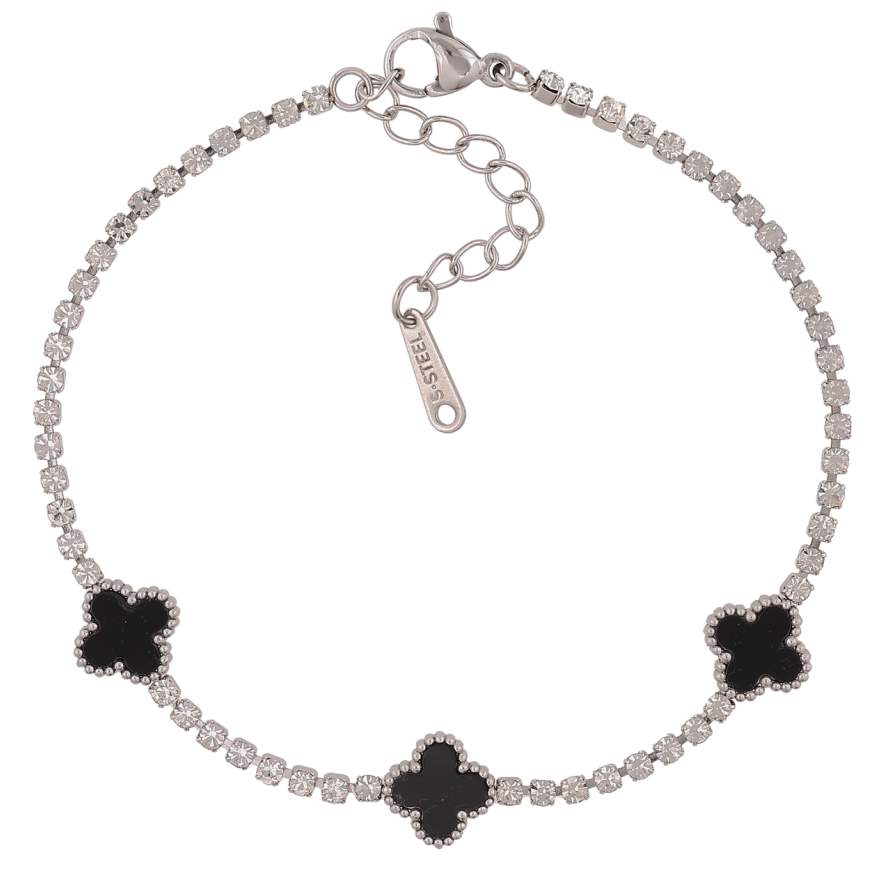 Браслети Нержавіюча сталь Доріжка кристалів з чорними конюшинами розмір з доп.ланцюжком 18.5-21.5см х 2-9мм фото №1