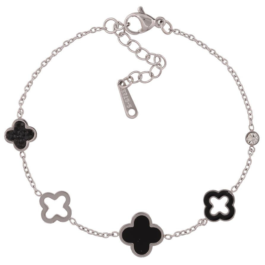 Браслети Нержавіюча сталь Ланцюжок з чорними конюшинами розмір з доп.ланцюжком 17-20см х 1-11мм фото №1