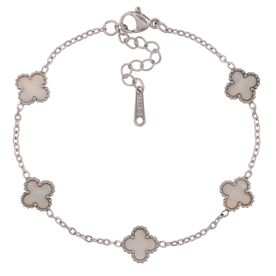 Браслети Нержавіюча сталь Ланцюжок з перламутровими конюшинами розмір з доп.ланцюжком 18-21.5см х 1.5-9мм фото №1