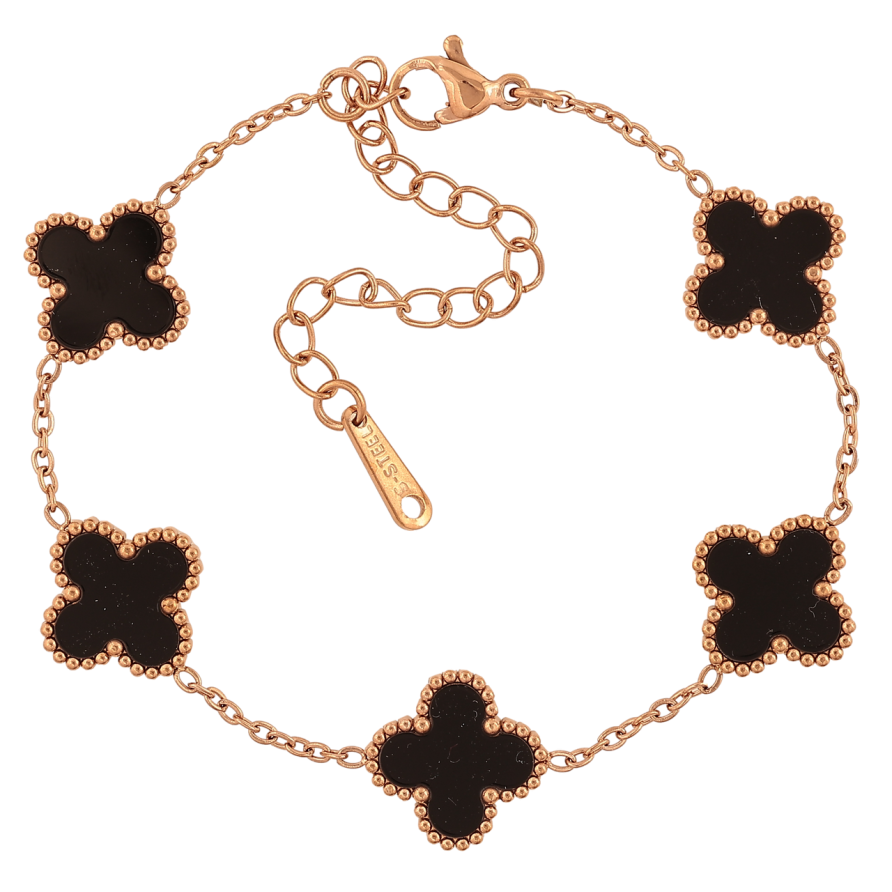 Браслети Нержавіюча сталь Ланцюжок з чорними конюшинами розмір з доп.ланцюжком 16.5-22см х 2-13мм фото №1