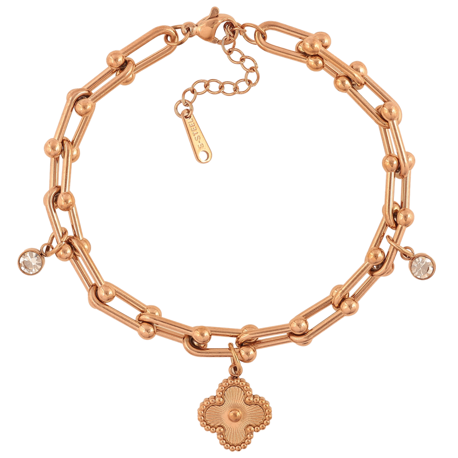 Браслеты Нержавеющая сталь Цепочка с подвесками клевер и кристаллы размер с доп.цепочкой 18.5-21.5см х 5-7мм фото №1 Браслеты Нержавеющая сталь Цепочка с подвесками клевер и кристаллы размер с доп.цепочкой 18.5-21.5см х 5-7мм фото №1