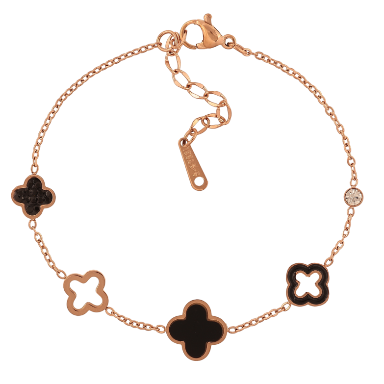 Браслети Нержавіюча сталь Ланцюжок з чорними конюшинами розмір з доп.ланцюжком 17-20.5см х 1-11мм фото №1