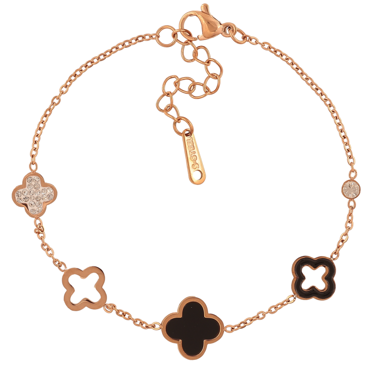 Браслеты Нержавеющая сталь Цепочка с черно-белыми клеверами размер с доп.цепочкой 17.5-21см х 1-11мм фото №3 Браслеты Нержавеющая сталь Цепочка с черно-белыми клеверами размер с доп.цепочкой 17.5-21см х 1-11мм фото №3