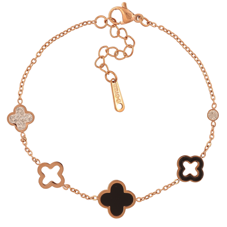 Браслети Нержавіюча сталь Ланцюжок з чорно-білими конюшинами розмір з доп.ланцюжком 17.5-21см х 1-11мм фото №2 Браслети Нержавіюча сталь Ланцюжок з чорно-білими конюшинами розмір з доп.ланцюжком 17.5-21см х 1-11мм фото №2