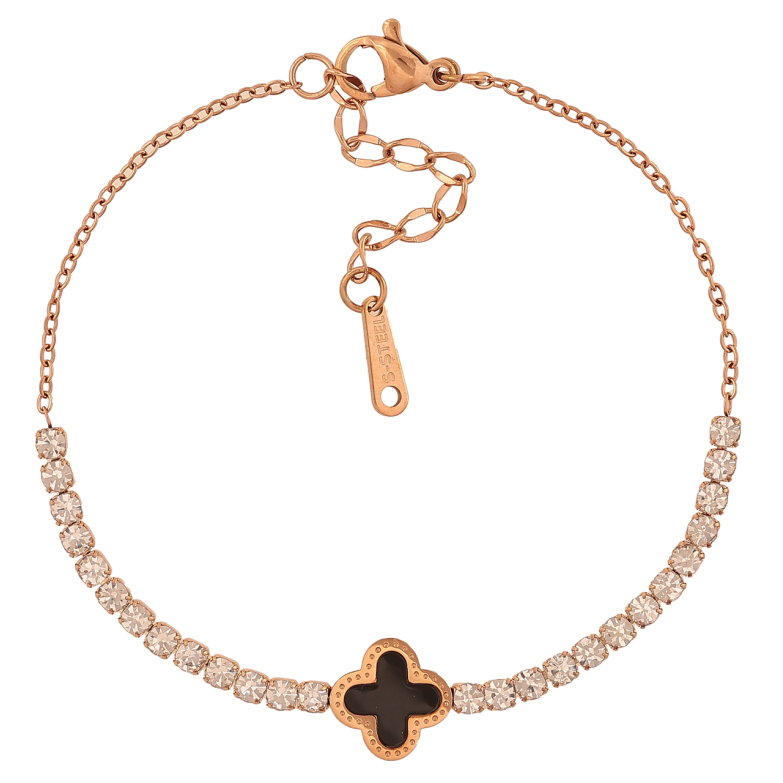 Браслет Нержавеющая сталь Дорожка кристаллов с клевером размер с доп.цепочкой 17,5-21 см х 1,5-10 мм фото №1