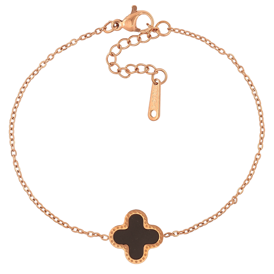 Браслети Нержавіюча сталь Ланцюжок з чорно-перламутровою конюшиною розмір з доп.ланцюжком 17.5-21см х 1.5-8мм фото №1