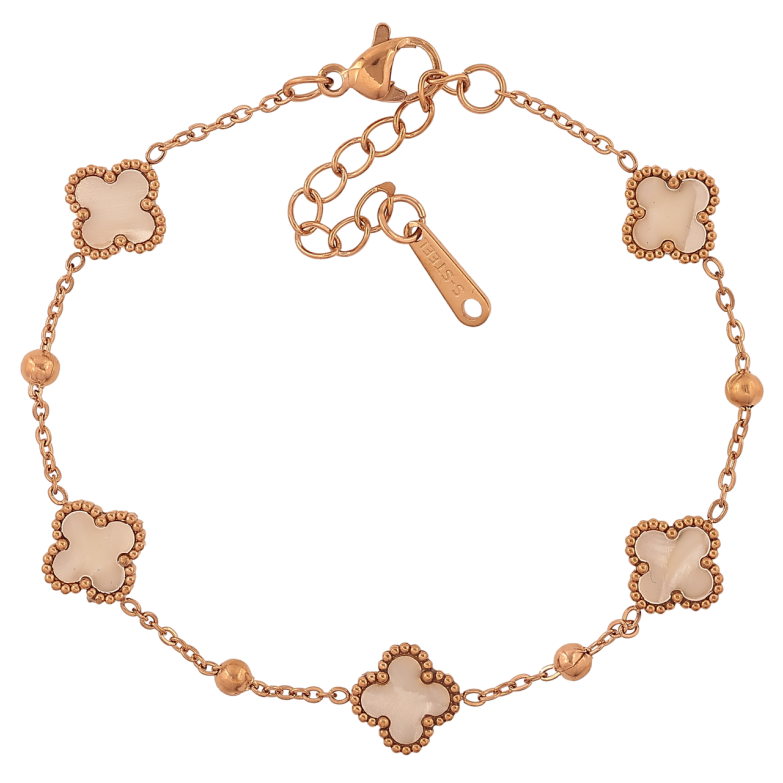 Браслети Нержавіюча сталь Ланцюжок з перламутровими конюшинами розмір з доп.ланцюжком 17-20.5см х 1-9мм фото №1 Браслети Нержавіюча сталь Ланцюжок з перламутровими конюшинами розмір з доп.ланцюжком 17-20.5см х 1-9мм фото №1