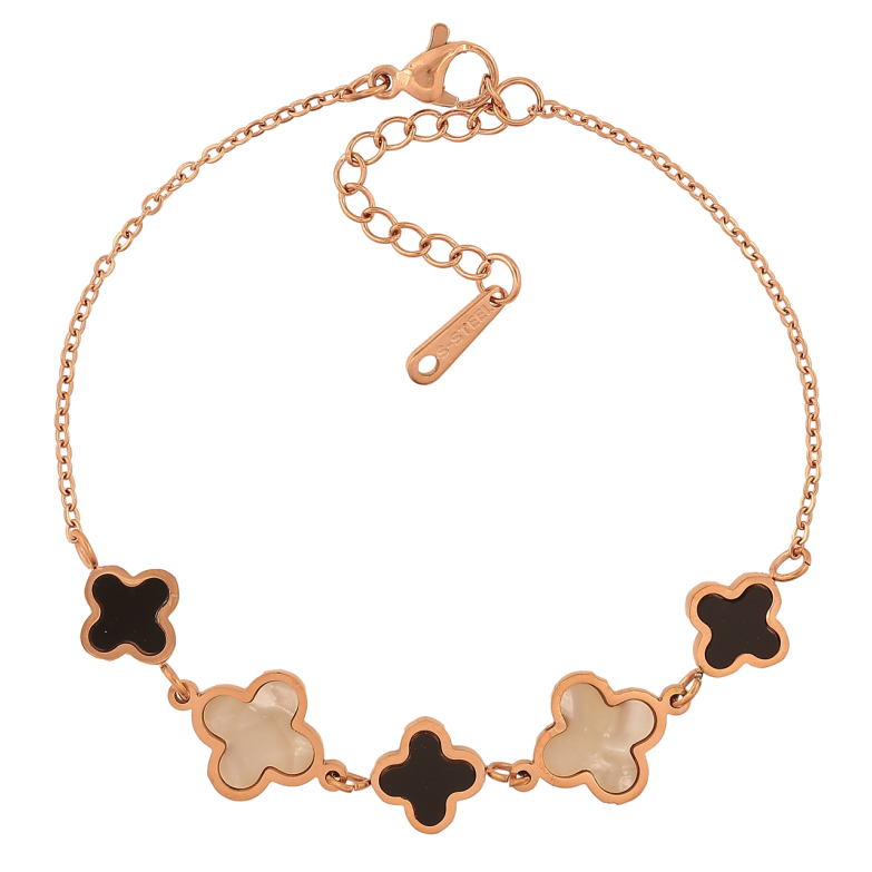 Браслети Нержавіюча сталь Ланцюжок з чорними і перламутровими конюшинами розмір з доп.ланцюжком 18-21см х 1.5-11мм фото №1 Браслети Нержавіюча сталь Ланцюжок з чорними і перламутровими конюшинами розмір з доп.ланцюжком 18-21см х 1.5-11мм фото №1