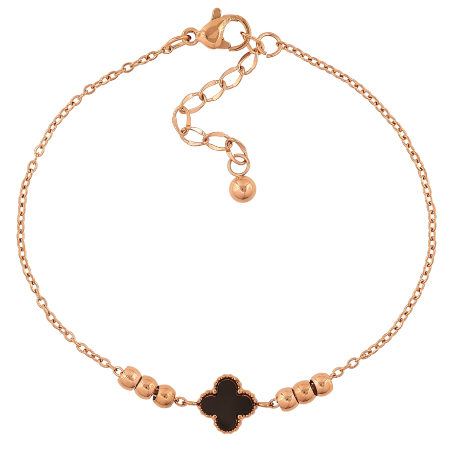 Браслеты Нержавеющая сталь Цепочка с черным клевером и бусинами размер с доп.цепочкой 18-21см х 1.5-9мм фото №1 Браслеты Нержавеющая сталь Цепочка с черным клевером и бусинами размер с доп.цепочкой 18-21см х 1.5-9мм фото №1