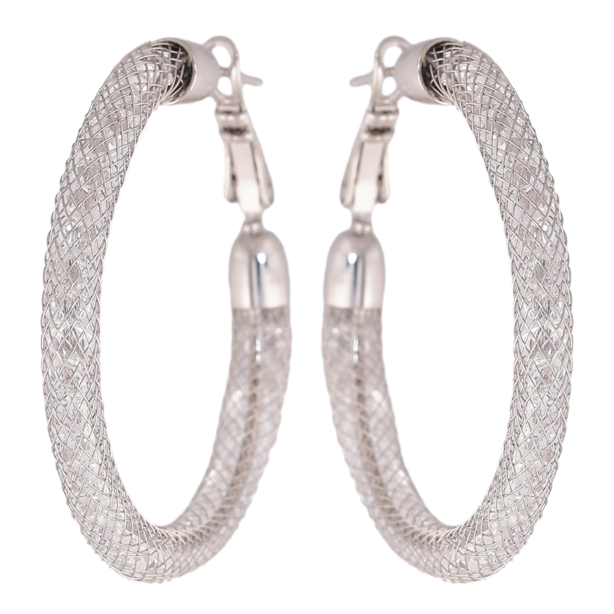 Сережки Xuping колір Родій кільця (конго) Сітка з кристалами всередині ø 4см фото №1