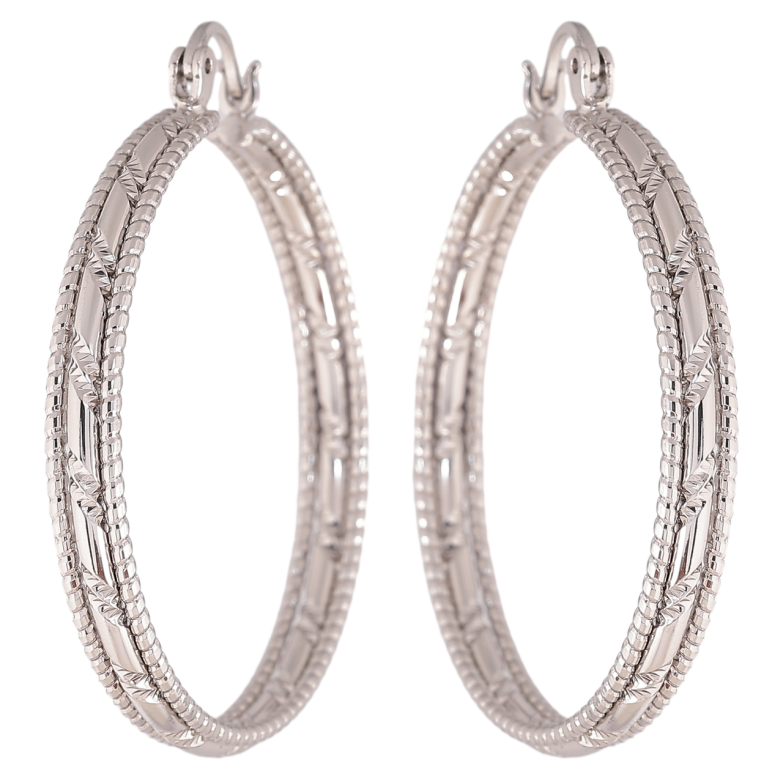 Сережки Xuping колір Родій кільця (конго) Декоративний візерунок ø 4см фото №1