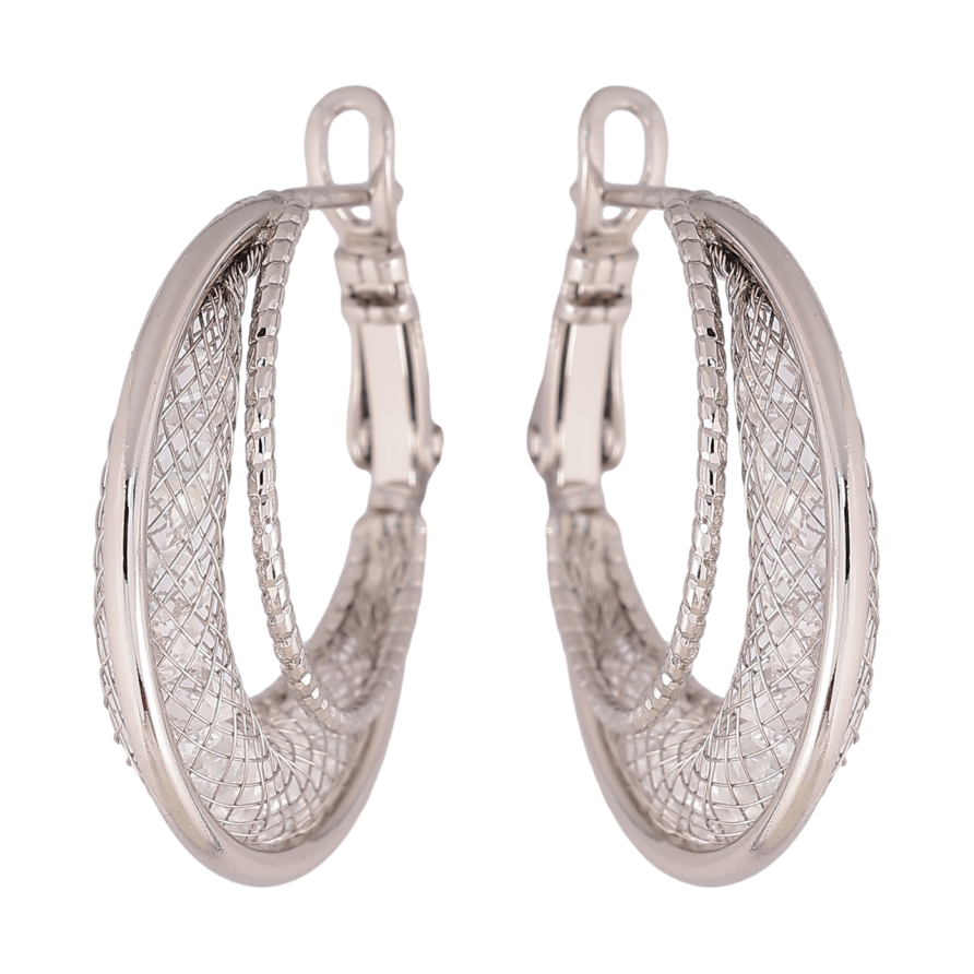 Серьги Xuping цвет Родий кольца (конго) Сетка с кристаллами внутри ø 2.5см фото №1 Серьги Xuping цвет Родий кольца (конго) Сетка с кристаллами внутри ø 2.5см фото №1