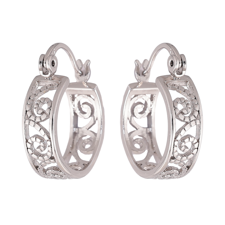 Серьги Xuping цвет Родий замок-булавка Колечка с резным узором ø 16мм фото №8