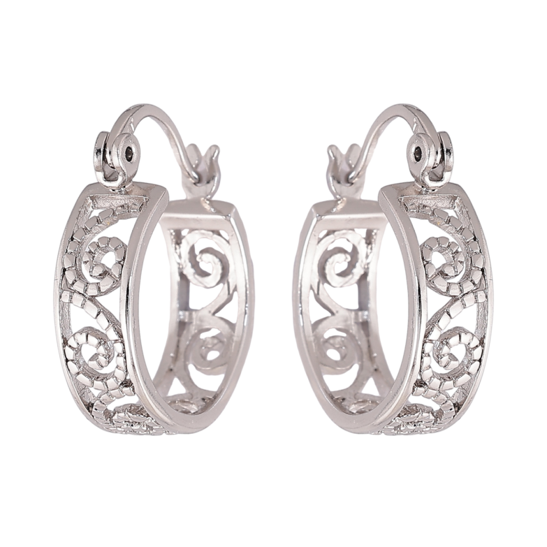 Серьги Xuping цвет Родий замок-булавка Колечка с резным узором ø 16мм фото №1