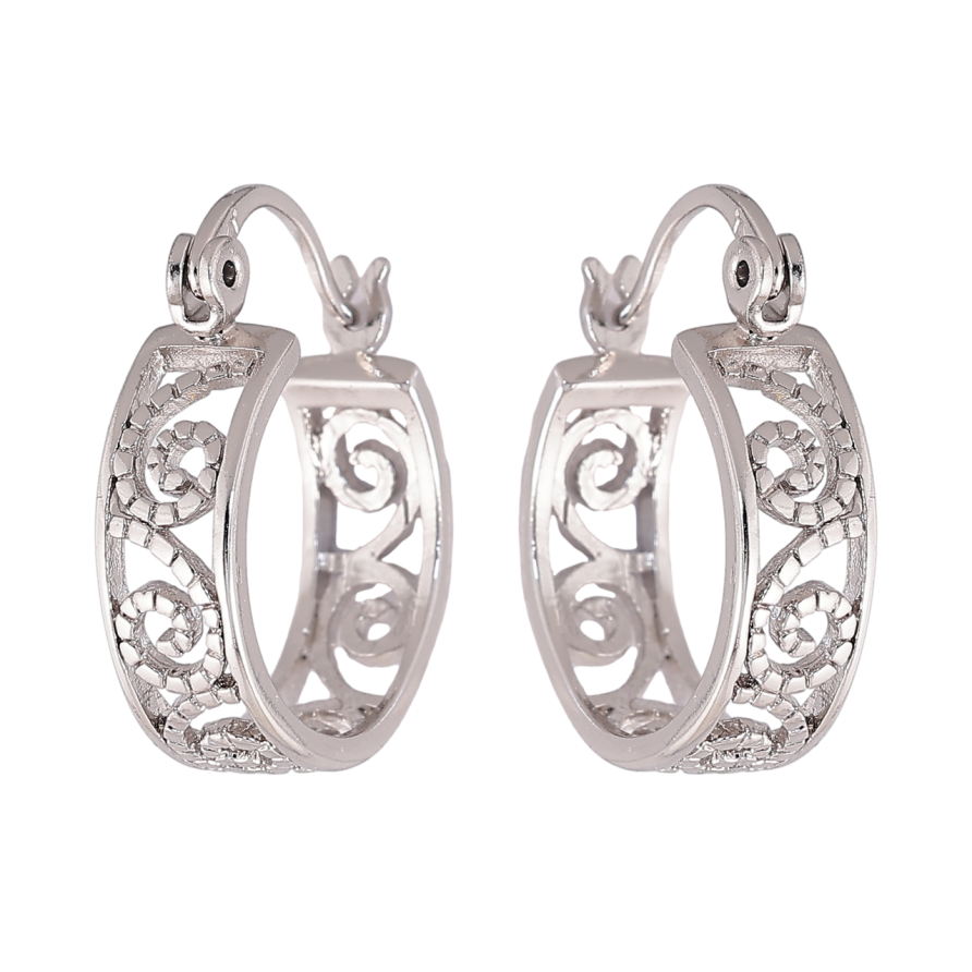 Серьги Xuping цвет Родий замок-булавка Колечка с резным узором ø 16мм фото №1