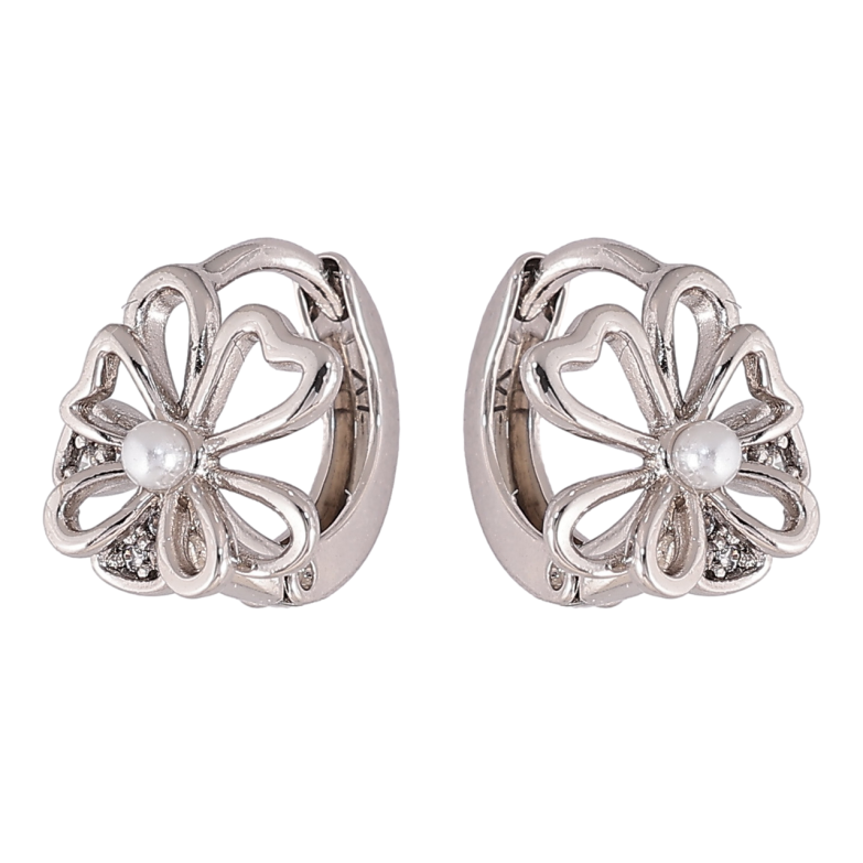 Серьги Xuping цвет Родий колечки Цветочки с жемчужинами фото №1