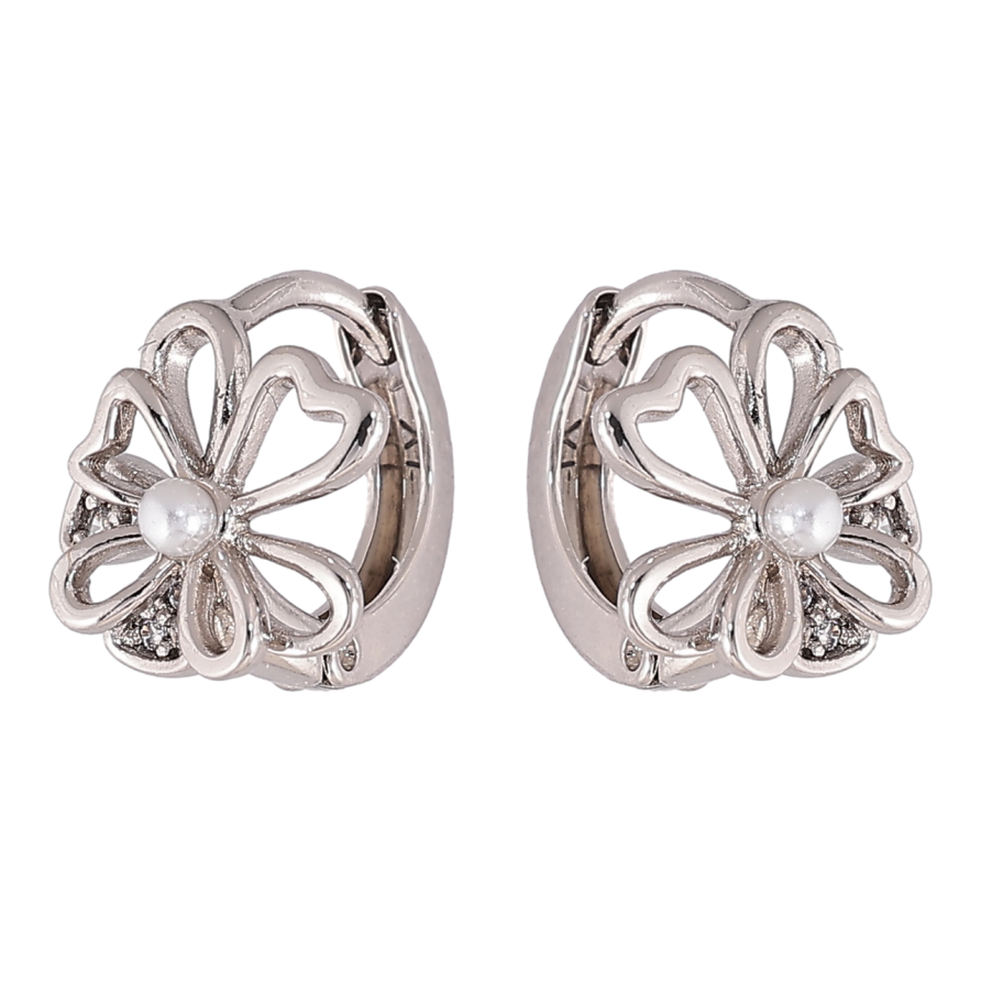 Серьги Xuping цвет Родий колечки Цветочки с жемчужинами фото №1