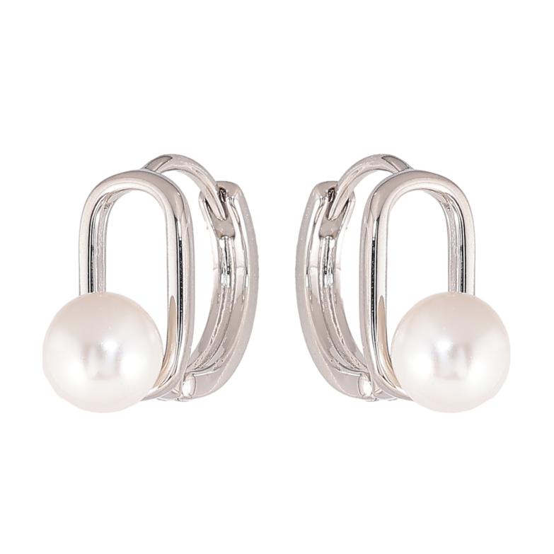 Серьги Xuping цвет Родий колечки Овалы с жемчужинами фото №2 Серьги Xuping цвет Родий колечки Овалы с жемчужинами фото №2