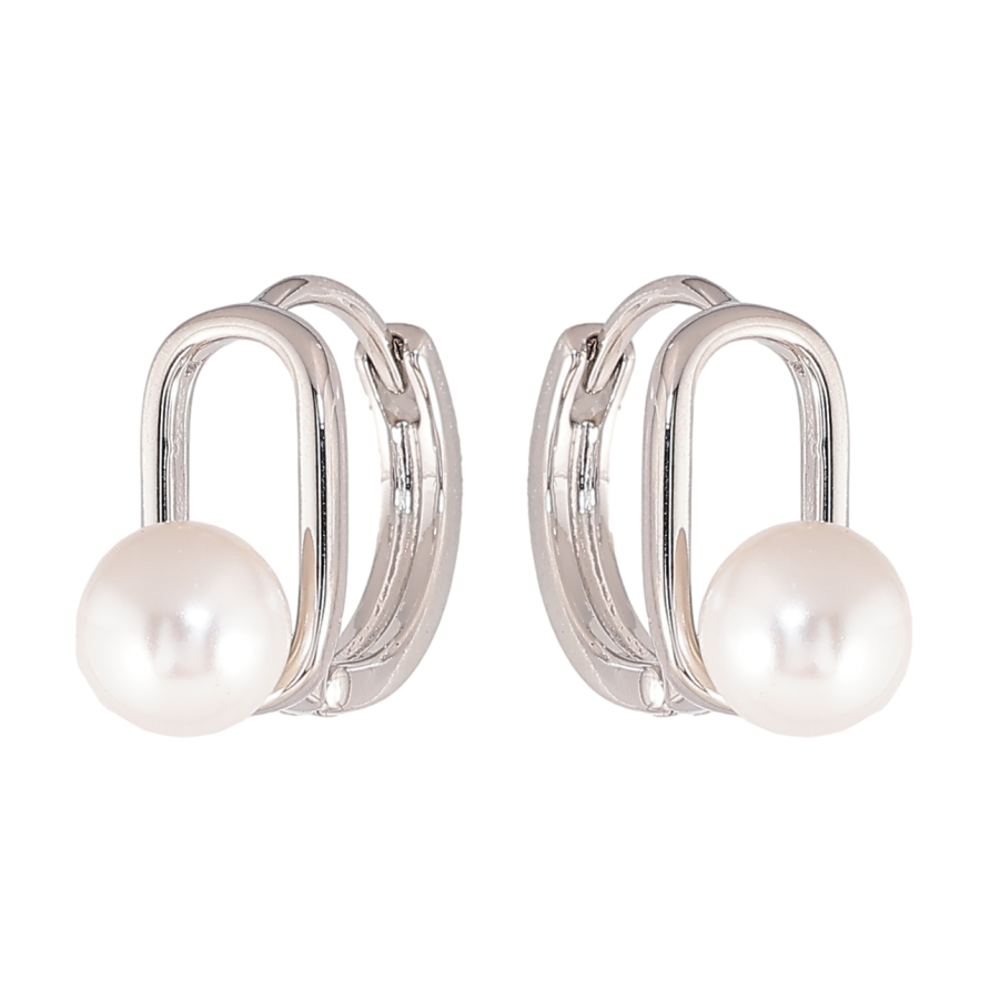 Серьги Xuping цвет Родий колечки Овалы с жемчужинами фото №1