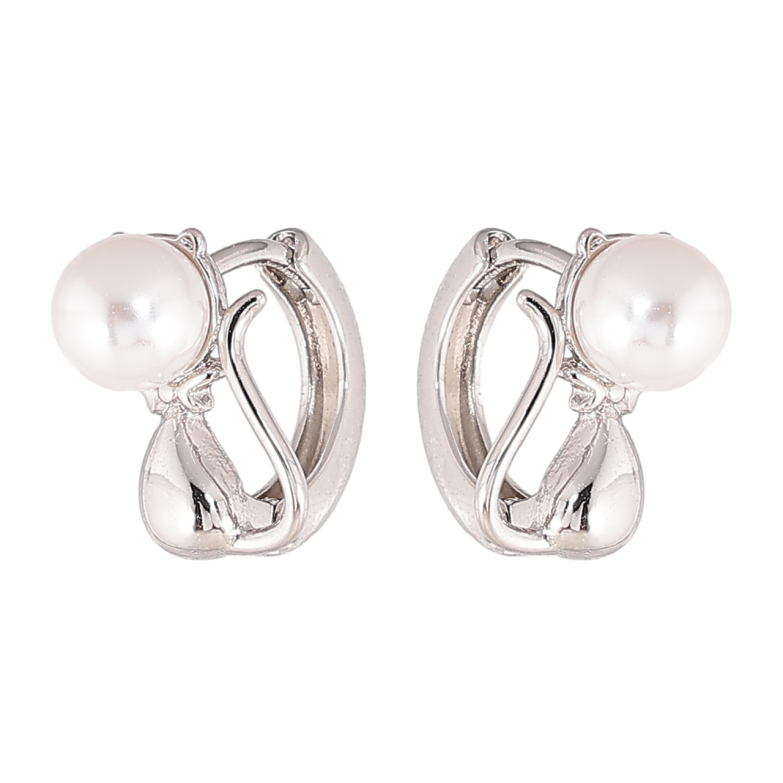 Серьги Xuping цвет Родий колечки Котики с жемчужинами фото №1