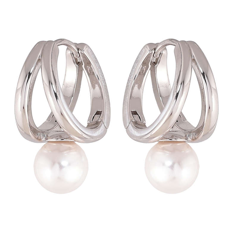 Сережки Xuping колір Родій колечка Візерунок з перлинами фото №1