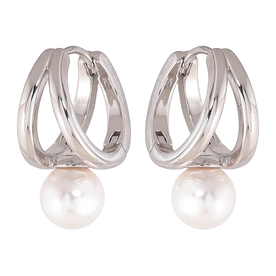 Серьги Xuping цвет Родий колечки Узор с жемчужинами фото №1