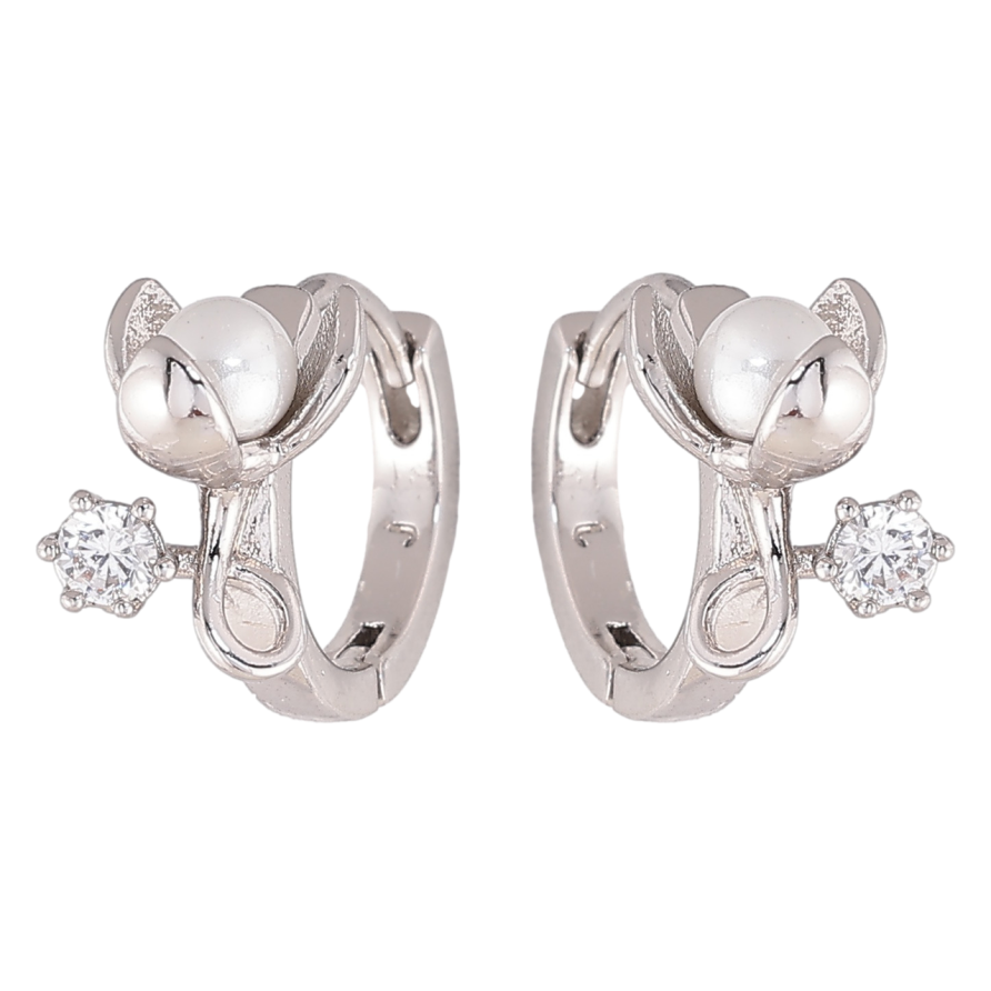 Сережки Xuping колір Родій колечка Перлинні квіточки фото №1 Сережки Xuping колір Родій колечка Перлинні квіточки фото №1