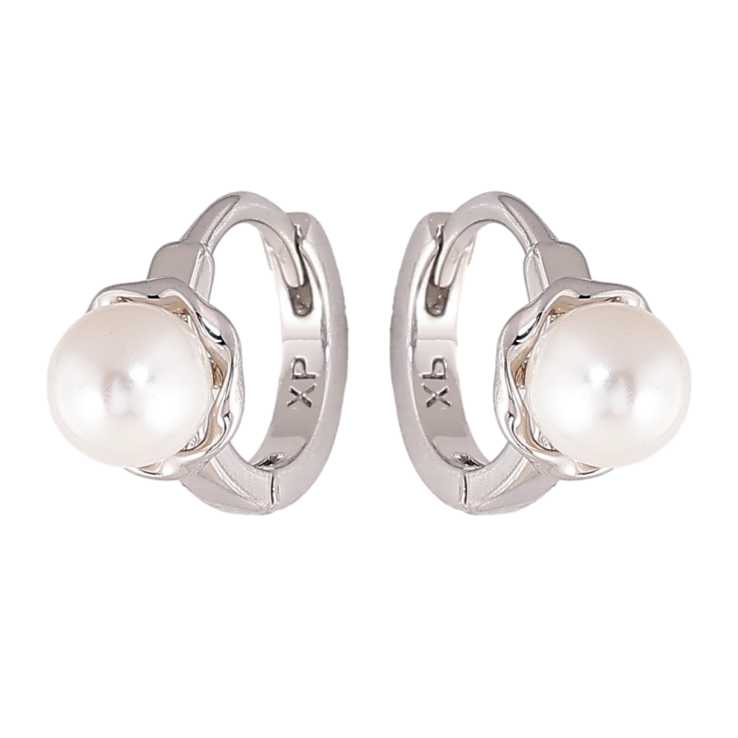 Серьги Xuping цвет Родий колечки Жемчужные цветочки фото №5