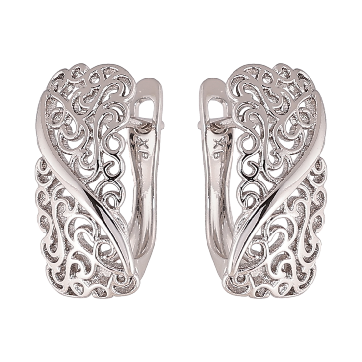 Сережки Xuping колір Родій англійська застібка Різьблений вензельний візерунок фото №2