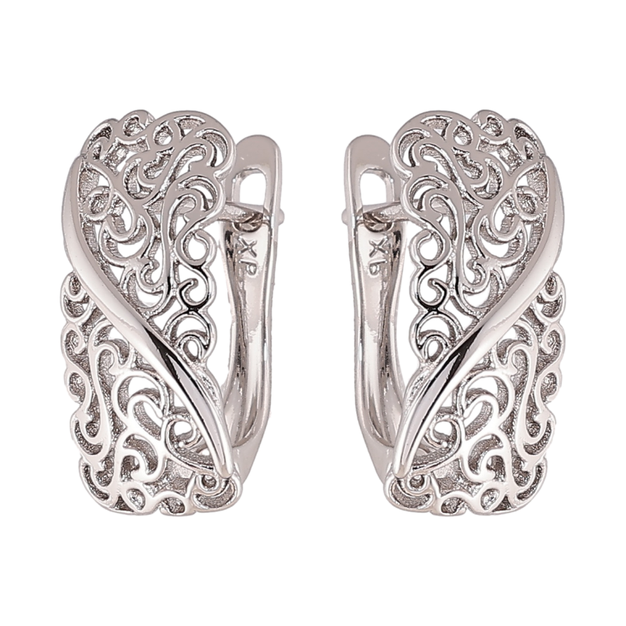 Сережки Xuping колір Родій англійська застібка Різьблений вензельний візерунок фото №1