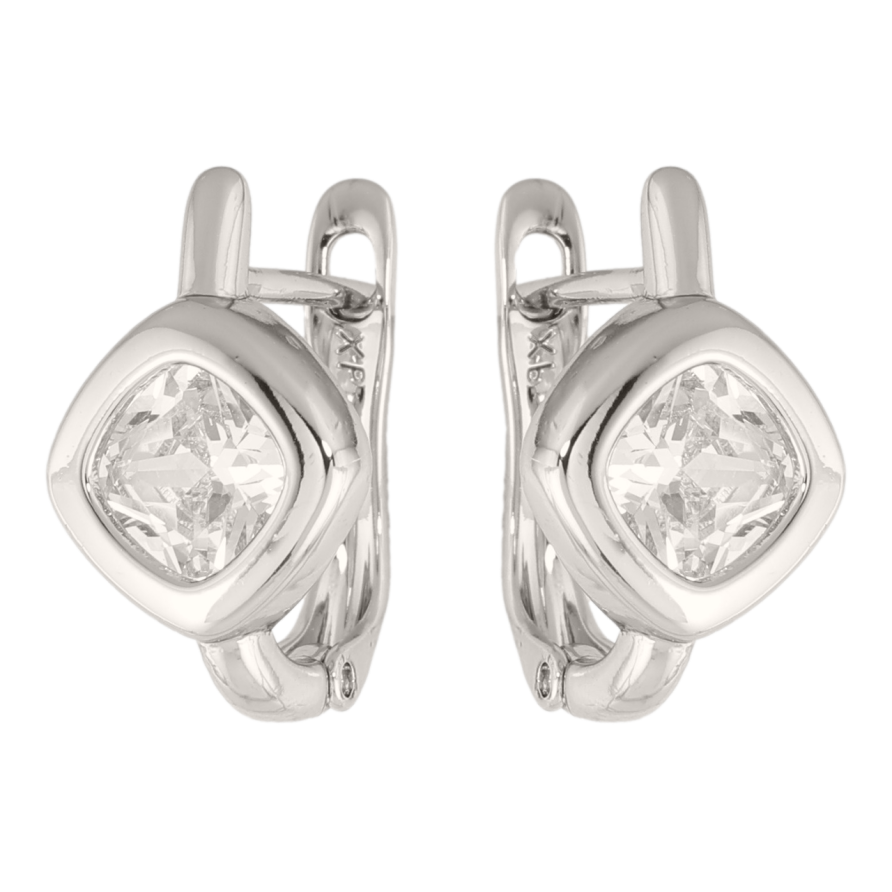 Серьги Xuping цвет Родий английский замок Кристальные ромбы фото №1 Серьги Xuping цвет Родий английский замок Кристальные ромбы фото №1