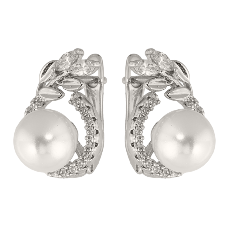 Серьги Xuping цвет Родий английский замок Жемчужины в обрамлении веточек фото №1