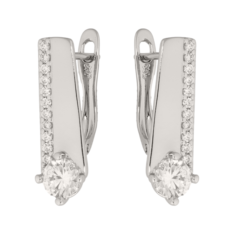 Серьги Xuping цвет Родий английский замок Узор с кристаллами фото №1 Серьги Xuping цвет Родий английский замок Узор с кристаллами фото №1