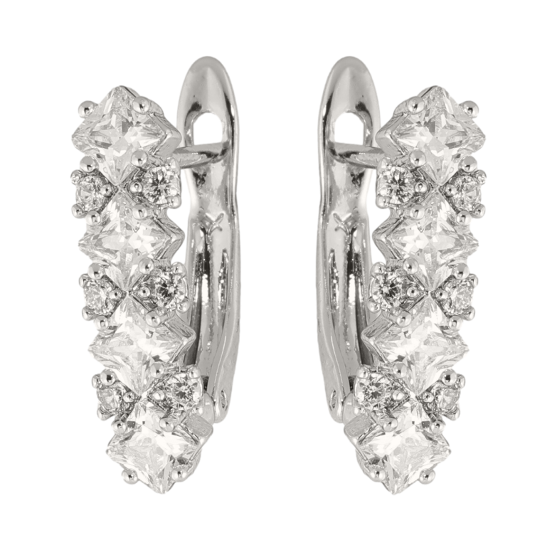 Серьги Xuping цвет Родий английский замок Узор с кристаллами фото №1 Серьги Xuping цвет Родий английский замок Узор с кристаллами фото №1