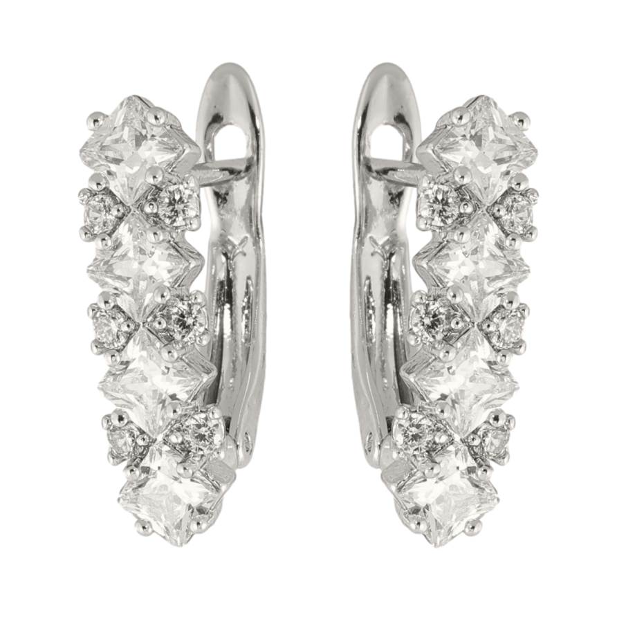 Серьги Xuping цвет Родий английский замок Узор с кристаллами фото №1 Серьги Xuping цвет Родий английский замок Узор с кристаллами фото №1