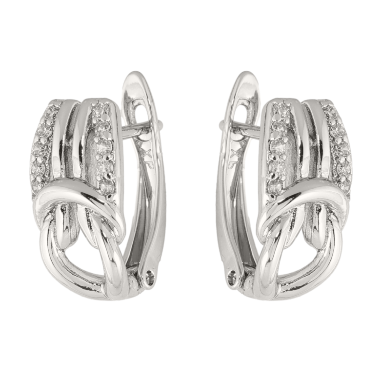 Серьги Xuping цвет Родий английский замок Узор с кристаллами фото №1