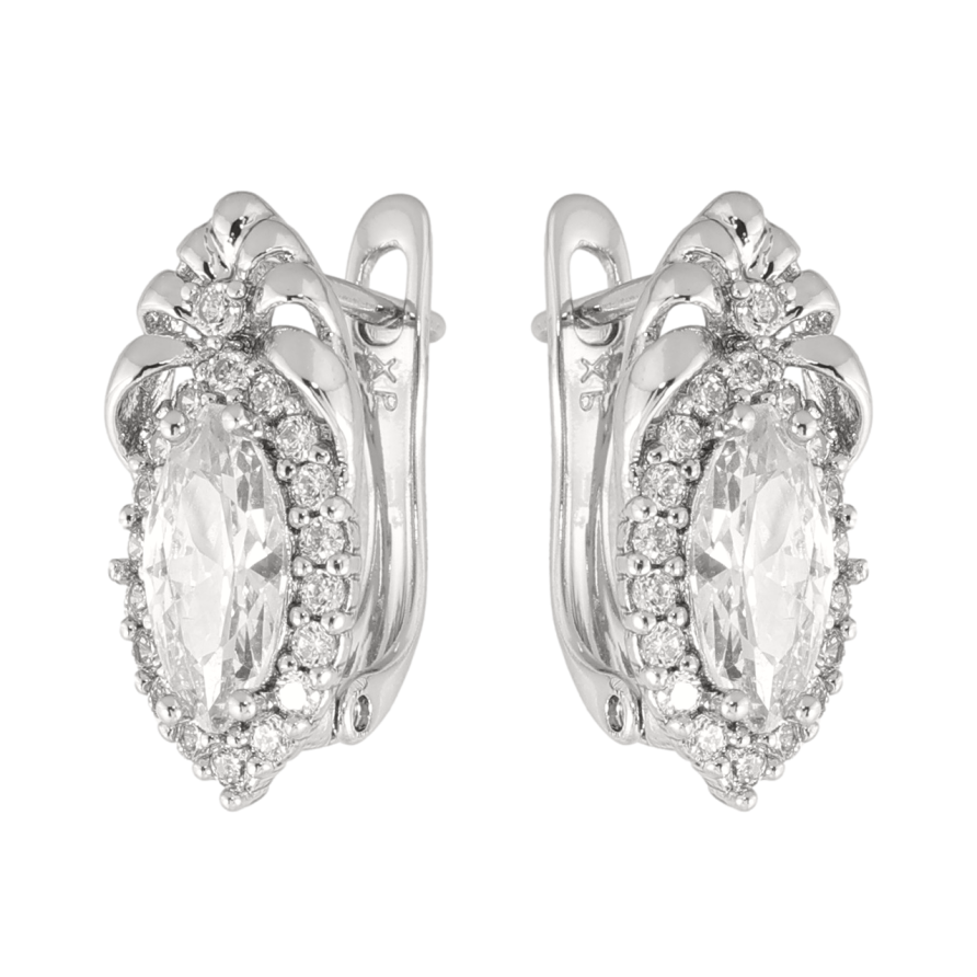 Серьги Xuping цвет Родий английский замок Узор с кристаллами фото №1