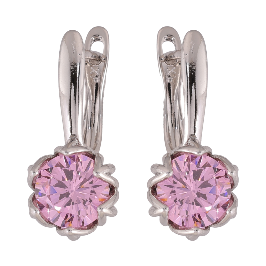 Сережки Xuping колір Родій англійська застібка Бутони з рожевими кристалами фото №1 Сережки Xuping колір Родій англійська застібка Бутони з рожевими кристалами фото №1