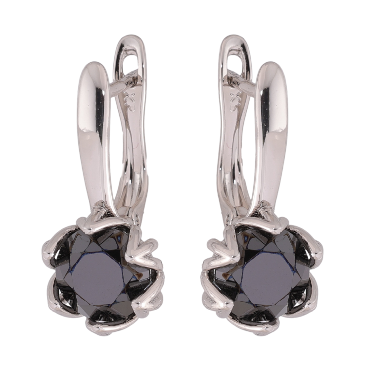 Серьги Xuping цвет Родий английский замок Бутоны с черными кристаллами фото №25