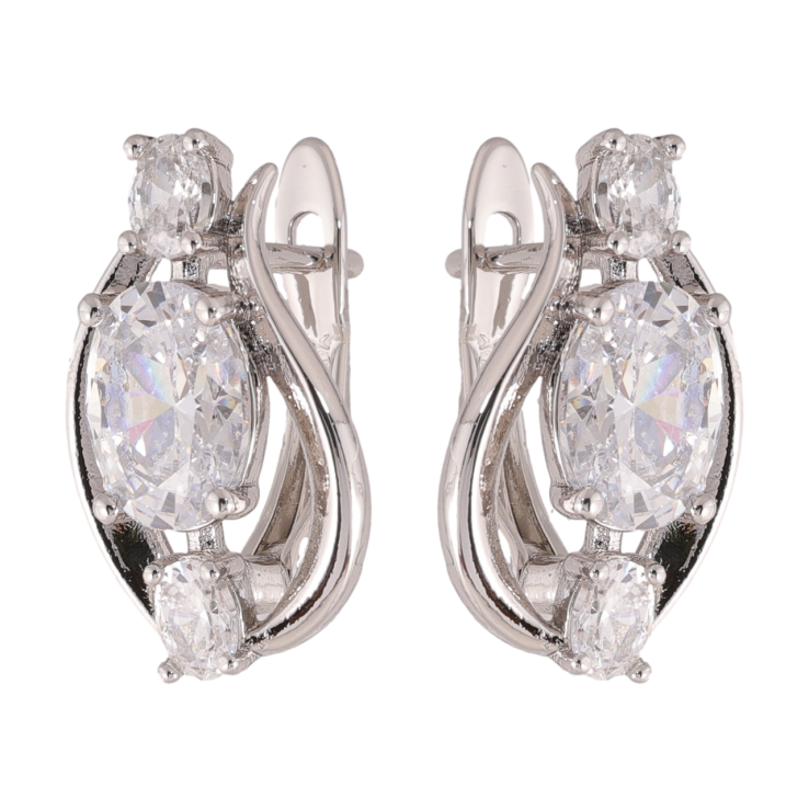 Сережки Xuping колір Родій англійська застібка Візерунок з кристалами фото №25