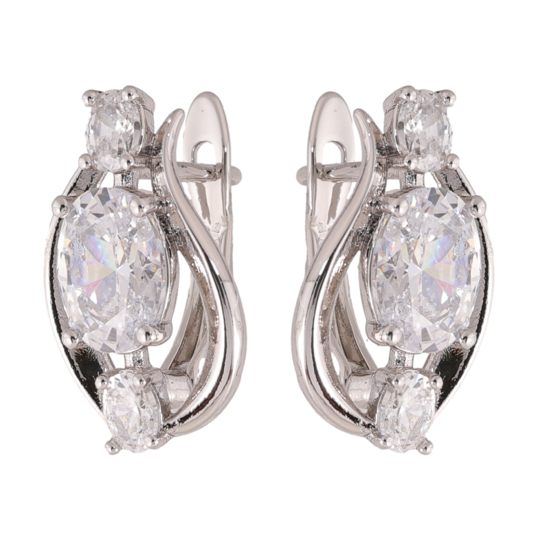 Сережки Xuping колір Родій англійська застібка Візерунок з кристалами фото №2